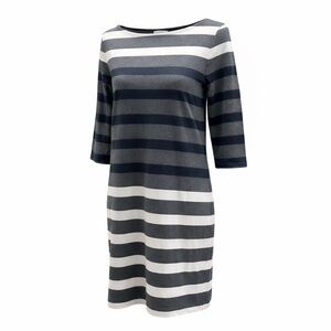 Tommy Hilfiger Gray Striped Sheath 3/4 Sleeve M Nautical Preppy Coastal Casual